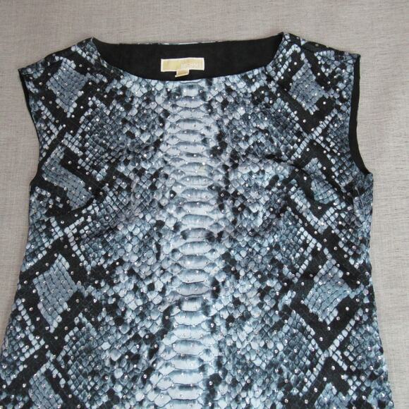 Michael Kors Dress Womens S Blue Gray Snake Skin Rhinestones Sleeveless Sheath - Picture 3 of 11
